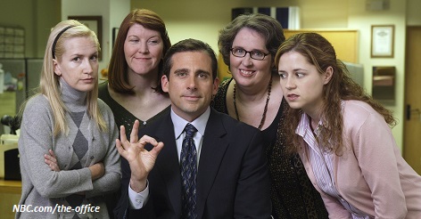 An undated publicity photo shows actors in a scene from the NBC series 'The Office'